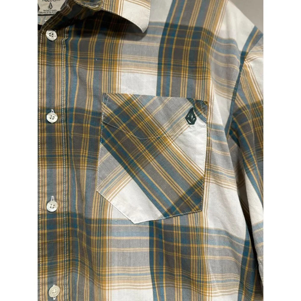 Volcom Men's Plaid Short Sleeve Button-Up Shirt - XL - Gray, Blue, Ivory - Picture 4 of 4